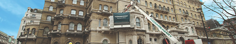 Close up image of cleaning of the façade of a commercial building